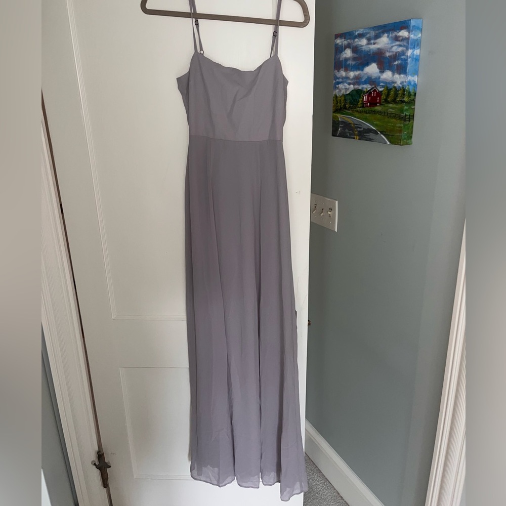 NWT Show Me Your MuMu - Lauren Tie Maxi Dress ~ Dove Grey Chiffon Size S